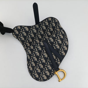 Pre-owned Christian Dior Saddlebags Gray×Navy Jacquard×Leather bum bag/waist bag | stylenewstar