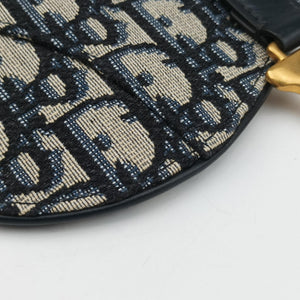 Pre-owned Christian Dior Saddlebags Gray×Navy Jacquard×Leather bum bag/waist bag | stylenewstar