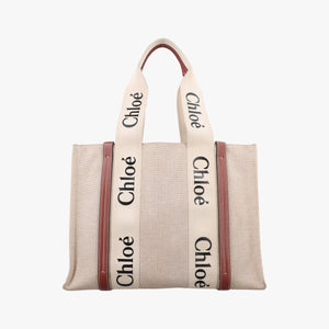 Pre-owned Chloe Woody Beige×Brown×Black canvas handbag | stylenewstar
