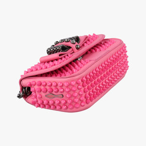Pre-owned Christian Louboutin Sweet Charity Scarabe Spike Pink Leather shoulderbag | stylenewstar