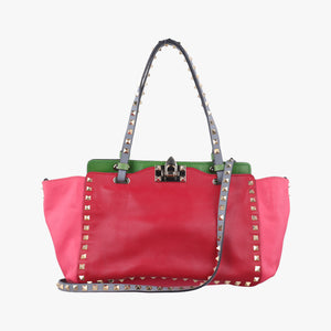 Pre-owned Valentino Rockstud Red×Green×Pink Leather shoulderbag | stylenewstar