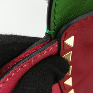 Pre-owned Valentino Rockstud Red×Green×Pink Leather shoulderbag | stylenewstar