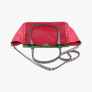 Pre-owned Valentino Rockstud Red×Green×Pink Leather shoulderbag | stylenewstar