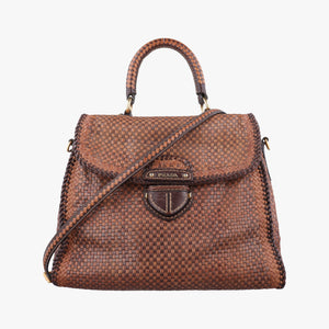 Pre-owned Prada Madras Brown leather shoulderbag | stylenewstar