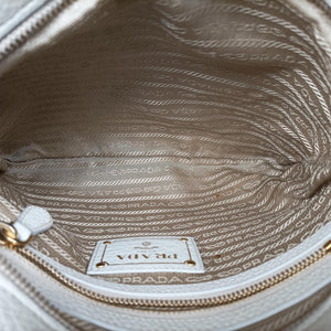 Pre-owned Prada Canapa logo jacquard Navy × white Canvas × leather BT867A shoulderbag | stylenewstar