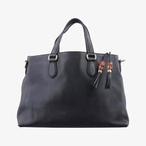 Secondhand Gucci Bamboo Tassel Tote Black Leather 449642 handbag | stylenewstar