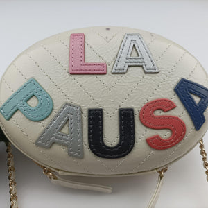 Vintage Chanel LA PAUSA Shiny Chevron Oval Tassel White Leather AS0204 shoulderbag | stylenewstar