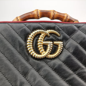 Secondhand Gucci GG Marmont Bamboo Top Handle Black×Red Leather 602270 shoulderbag | stylenewstar