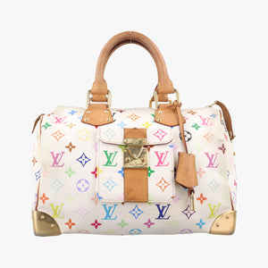 Pre-owned Louis Vuitton Speedy 30 white Monogram Multicolor M92643 handbag | stylenewstar