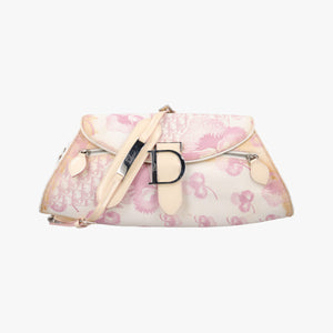 Pre-owned Christian Dior Cherry Blossom Flower Baguette White×Multicolour canvas shoulderbag | stylenewstar