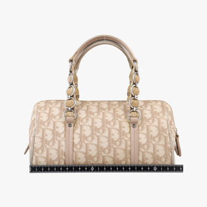Pre-owned Christian Dior Romantic Trotter Beige x White PVC coated canvas x velour handbag | stylenewstar