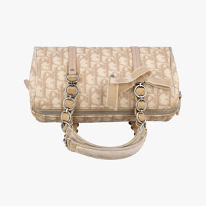 Pre-owned Christian Dior Romantic Trotter Beige x White PVC coated canvas x velour handbag | stylenewstar