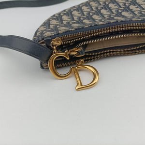 Pre-owned Christian Dior Saddle Navy×Gray Jacquard shoulderbag | stylenewstar