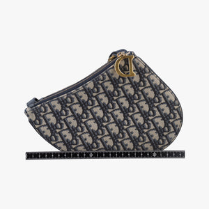 Pre-owned Christian Dior Saddle Navy×Gray Jacquard shoulderbag | stylenewstar