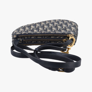 Pre-owned Christian Dior Saddle Navy×Gray Jacquard shoulderbag | stylenewstar