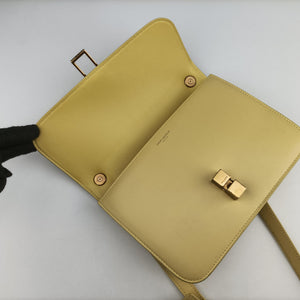 Pre-owned Celine LE Carre TAUPE BOX Yellow Leather shoulderbag | stylenewstar