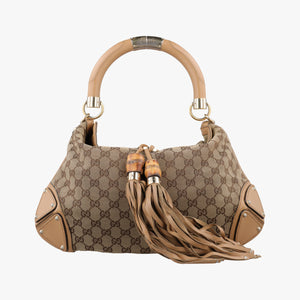 Pre-owned Gucci Indy Babouska Brown canvas 185566 handbag | stylenewstar