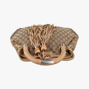 Pre-owned Gucci Indy Babouska Brown canvas 185566 handbag | stylenewstar