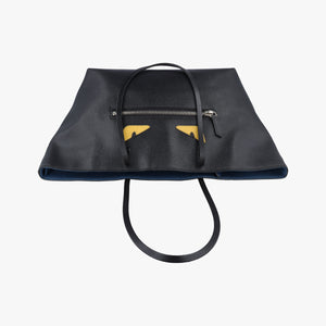 Pre-owned Fendi Hollow Tote Black Leather 8BH185 shoulderbag | stylenewstar