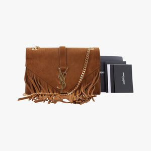 Pre-owned Yves Saint Laurent MONOGRAM fringe Brown suede 381668 shoulderbag | stylenewstar