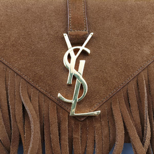 Pre-owned Yves Saint Laurent MONOGRAM fringe Brown suede 381668 shoulderbag | stylenewstar