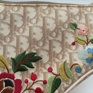 Pre-owned Christian Dior Saddle Beige PVC Coated Canvas Floral Embroidery shoulderbag | stylenewstar