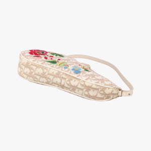 Pre-owned Christian Dior Saddle Beige PVC Coated Canvas Floral Embroidery shoulderbag | stylenewstar