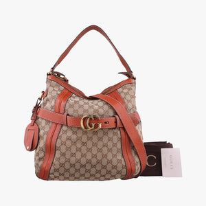 Pre-owned Gucci GG Running Beige×orange canvas×leather 247185 shoulderbag | stylenewstar