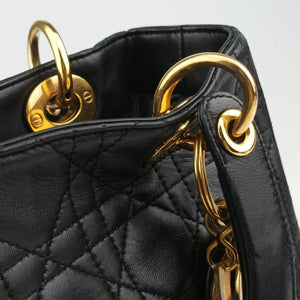 Pre-owned Christian Dior Lady Dior Black lambskin shoulderbag | stylenewstar