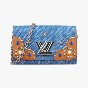 Pre-owned Louis Vuitton Twist chain wallet Blue × brown Epi leather shoulderbag | stylenewstar