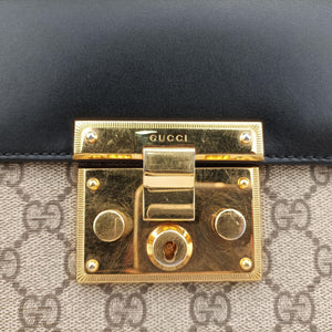 Pre-owned Gucci Padlock Beige×black PVC coated canvas×Leather 453188 shoulderbag | stylenewstar