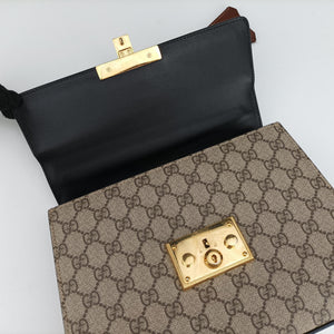 Pre-owned Gucci Padlock Beige×black PVC coated canvas×Leather 453188 shoulderbag | stylenewstar