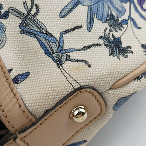 Pre-owned Gucci Flora Wave Hobo Blue ×l White Canvas×leather 170014 shoulderbag | stylenewstar