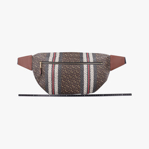 Pre-owned Burberry Monogram Stripe Brown×Multicolour PVC coated canvas x leather bum bag/waist bag | stylenewstar