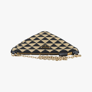 Pre-owned Prada Triangolo Triangle Beige Jacquard × Saffiano leather 1BC543 handbag | stylenewstar