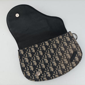 Pre-owned Christian Dior Saddle Pouch Navy×Black Jacquard shoulderbag | stylenewstar