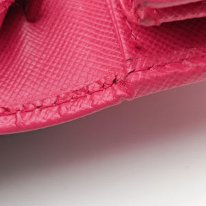 Pre-owned Prada Metal Wallet on Chain Cornflower Clutch Pink Saffiano leather 1MT290 shoulderbag | stylenewstar