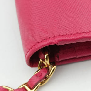 Pre-owned Prada Metal Wallet on Chain Cornflower Clutch Pink Saffiano leather 1MT290 shoulderbag | stylenewstar