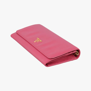 Pre-owned Prada Metal Wallet on Chain Cornflower Clutch Pink Saffiano leather 1MT290 shoulderbag | stylenewstar
