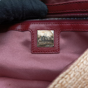Pre-owned Fendi Mamma Baguette Beige × Burgundy Raffia × Leather 8BR001 shoulderbag | stylenewstar