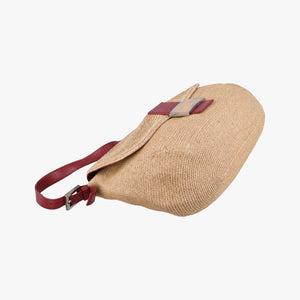Pre-owned Fendi Mamma Baguette Beige × Burgundy Raffia × Leather 8BR001 shoulderbag | stylenewstar