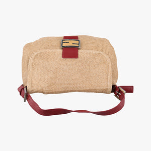 Pre-owned Fendi Mamma Baguette Beige × Burgundy Raffia × Leather 8BR001 shoulderbag | stylenewstar