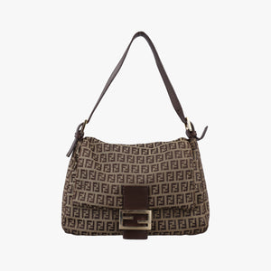 Pre-owned Fendi Baguette Zucchino Brown canvasxLeather 8BR01 handbag | stylenewstar