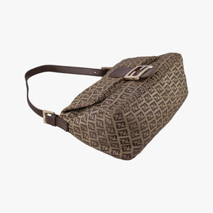 Pre-owned Fendi Baguette Zucchino Brown canvasxLeather 8BR01 handbag | stylenewstar