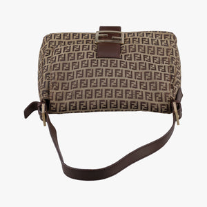 Pre-owned Fendi Baguette Zucchino Brown canvasxLeather 8BR01 handbag | stylenewstar
