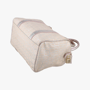 Pre-owned Fendi Zucchino Glitter Logo Pink×silver canvas 8BL068 handbag | stylenewstar