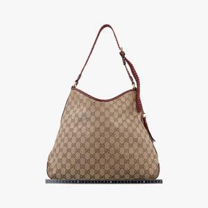 Pre-owned Gucci Marrakech Beige × Brown Canvas×Leather 257026 shoulderbag | stylenewstar