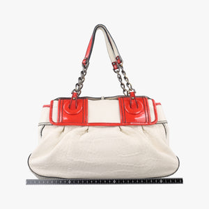 Pre-owned Fendi B Bag Red × White Leather×patent 8BN165 shoulderbag | stylenewstar