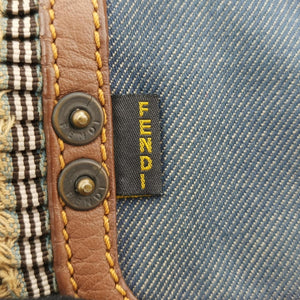 Pre-owned Fendi Chef Blue Denim ×Brown Trim Denim CanvasxCalfskin shoulderbag | stylenewstar