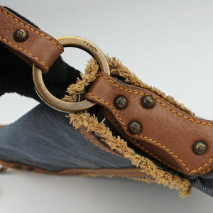 Pre-owned Fendi Chef Blue Denim ×Brown Trim Denim CanvasxCalfskin shoulderbag | stylenewstar